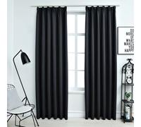 Blackout Curtains 140x245 cm Black 100% Polyester Thermal With Metal Hooks 2pcs