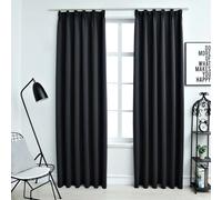 Blackout Curtains 140x245 cm Black 100% Polyester Thermal With Metal Hooks 2pcs