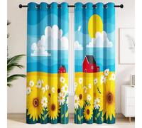 Blackout Curtains 150 x 200 CM - Thermal Curtains with Sunflower Field with Red Barn & Flying Birds, Minimalist, Natural, Sunny, Vibrant, Set of 2 Extra Wide Drapes for Country Master Bedroom