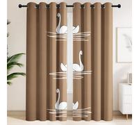 Blackout Curtains 150 x 200 CM - Thermal Curtains with Swan, Animals & Birds, Minimalist Line Art & Sophistication, Set of 2 Extra Wide Drapes for Living Room & Guest Room