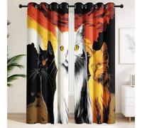 Blackout Curtains 150 x 200 CM - Thermal Curtains with White, Black & Ginger Cats at Sunset, Manga Style, Dynamic, Vibrant, Cheerful, Set of 2 Extra Wide Drapes for Teenagers Room