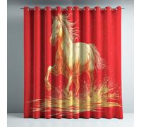 Blackout Curtains 150x200 - Thermal Curtains with Majestic horse gold and white lines, Stunning Hand Drawn Wash Paint and Eastern Cultural Vibe, Set of 2 Drapes for Living Room Dining Room Boardroom
