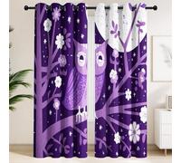 Blackout Curtains 180 x 200 CM - Thermal Curtains with Purple Owl on Branches with White Flowers, Geometric, Modern, Deep, Serene, Set of 2 Extra Wide Drapes for Modern Master Bedroom