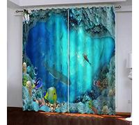 Blackout Curtains 2 Panels Set Blue fish schools W168cm (66") x D138cm (54") x 2 Thermal Insulated Window Treatment Solid Eyelet Darkening Curtain for Living Room Bedroom Nursery