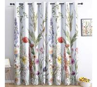 Blackout Curtains 2-pcs 46" W x 54" L, Watercolor Plant Wild Flower Leaf Curtains Thermal Insulated Soft Anti-Fade Curtains, Colorful Eyelet Curtains for Bedroom Living Room and Children's room