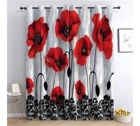 Blackout Curtains 2-pcs 46" W x 72" L, Plant Flower Poppy Curtains Thermal Insulated Soft Anti-Fade Curtains, Red Eyelet Curtains for Bedroom Living Room and Children's room