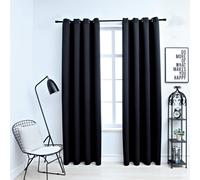 Blackout Curtains 2 pcs Black 140x225 cm 100% Polyester Grommeted Thermal