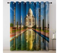 Blackout Curtains 29.5" Length, Architecture Taj Mahal Pool Patterned Thermal Summer Darkening Window Drapes With Eyelet Blue 2 Panels Set for Living Room Bedroom Office Dining