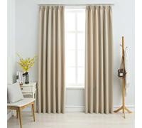 Blackout Curtains 2pc Beige 140x225cm 100% Polyester Metal Hooks Luxury Elegant