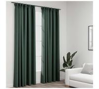 Blackout curtains 2pc Green 140x225cm Linen-look 100% Polyester with Metal Hooks