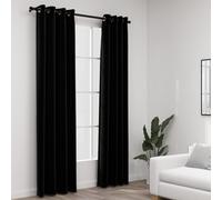 Blackout Curtains 2pcs 140x225 cm Black Linen-Look 100% Polyester Grommets Pair