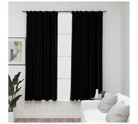 Blackout Curtains 2pcs Black 140x175cm Linen-Look 100% Polyester with Hooks UK