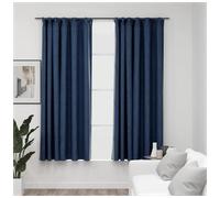 Blackout curtains 2pcs Blue 140x175cm Linen-look 100% Polyester with Hooks Room