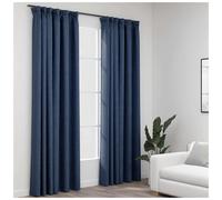 Blackout curtains 2pcs Blue 140x225 cm Linen-look 100% Polyester with Hooks Set