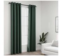 Blackout Curtains 2pcs Green 140x225cm Linen-Look 100% Polyester Thermal Grommet