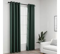 Blackout Curtains 2pcs Green 140x245cm Linen-Look 100% Polyester with Grommets