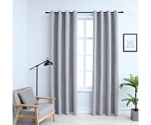 Blackout Curtains 2pcs Grey 140x245cm 100% Polyester Suede Touch with Rings Pair