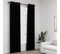 Blackout Curtains 2pcs Linen-Look 100% Polyester Black 140x245 cm Grommet Top XL