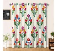 Blackout Curtains 30 × 65 Inch for Living Room, Traditional Indian Style Pattern Simple Printed Eyelet Drapes, 2 Panels Soft Thermal Fabric - Professional Grade Room for Energy Saving, Red Green