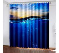 Blackout Curtains 3D Blue Sea Sunset Pattern 84 Inch Drop Super Soft Thermal Insulated Noise Reducing Bedroom Curtains Blackout Eyelet Curtains For Living Room Nursery 2 Panels