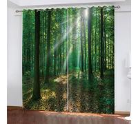 Blackout Curtains 3D green forest Polyester Thermal Insulated Eyelet Curtains Energy saving Reduce noise, For Bedroom living room size:2X W29.5 inch x L65 inch