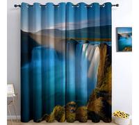 Blackout Curtains 46” W x 54” L Photography Icelandic Waterfalls Thermal Curtains, Blue Thermal Insulated Light Blocking Grommet Top Curtain (2 Panels) for Kids Room Bedroom Living Room Drapes