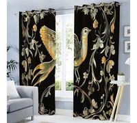 Blackout Curtains 54 Inch Length 2 Panels Set Elegance Vines Birds Printed Drapes Medieval Animals Thermal Curtains For Bedroom With Black Liner Sound Proof Window Drapes, Black