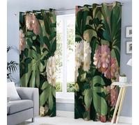 Blackout Curtains 54 Inch Length 2 Panels Set Natural Flowers Leaves Printed Drapes Exotic Plants Thermal Curtains For Bedroom With Black Liner Sound Proof Window Drapes, Emerald Green