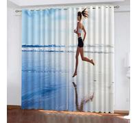 Blackout Curtains 55" x 72" Sports Thermal Insulated Room Darkening Curtains Running By The Sea Sunlight Blocked Curtains Window Decor for Children Adultes