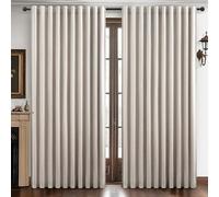 Blackout Curtains 60 Inches Extra Wide Natural Linen Curtains 102 Inch Length for Living Room, Pleated Farmhouse Bedroom Thermal Heavy Drapes for Winter Thick Large Window 60"W x 102"L 2 Panels