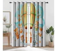 Blackout Curtains 65 inch Long for Bedroom - Cartoon Animals Hot Air Balloons Thermal Insulated Eyelet Curtain, White Opaque Curtains Drapes W 29.5" x L 65" Window Treatment