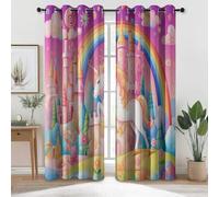 Blackout Curtains 65 inch Long for Bedroom - Cartoon Castle Unicorn Thermal Insulated Eyelet Curtain, Pink Opaque Curtains Drapes W 29.5" x L 65" Window Treatment