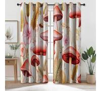 Blackout Curtains 65 inch Long for Bedroom - Countryside Watercolor Plants Mushrooms Thermal Insulated Eyelet Curtain, Red Opaque Curtains Drapes W 29.5" x L 65" Window Treatment