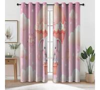 Blackout Curtains 65 inch Long for Bedroom - Dreamlike Cartoon Animals Hot Air Balloon Thermal Insulated Eyelet Curtain, Pink Opaque Curtains Drapes W 29.5" x L 65" Window Treatment