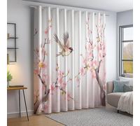 Blackout Curtains 65 inch Long for Bedroom - Traditional Peach Blossoms Birds Thermal Insulated Eyelet Curtain, Light Pink Opaque Curtains Drapes W 29.5" x L 65" Window Treatment