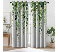 Blackout Curtains 65 inch Long for Bedroom - Watercolor Leaves Eucalyptus Vines Thermal Insulated Eyelet Curtain, Green White Opaque Curtains Drapes W 29.5" x L 65" Window Treatment