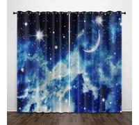 Blackout Curtains 66x90 inch 2 Panels for bedroom,Blackout Curtains Eyelet,3D Printing Blue Nebula,Soft Thermal Insulated 100% Polyester,for Kids Room living room Decoration