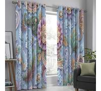 Blackout Curtains 72 Inch Length 2 Panels Set 3D Dreamy Paisley Flowers Printed Drapes Hippie Mandala Thermal Curtains For Bedroom With Black Liner Sound Proof Window Drapes, Sky Blue