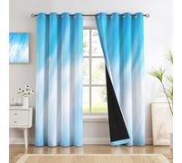 Blackout Curtains 72 Inch Length 2 Panels Set Abstract Sky Clouds Printed Drapes Dreamy Gradient Thermal Curtains For Bedroom With Black Liner Sound Proof Window Drapes, Blue And White