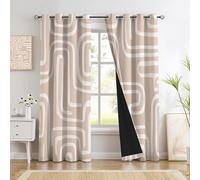 Blackout Curtains 72 Inch Length 2 Panels Set Hand-Drawn Maze Printed Drapes Abstract Geometric Lines Thermal Curtains For Bedroom With Black Liner Sound Proof Window Drapes, Beige