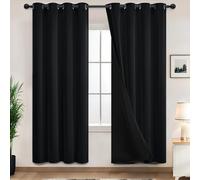 Blackout Curtains 72 inch Length, Thermal Insulated & Energy Efficiency Window Draperies for Guest Room, Full Shading Panels with Black Liner for Shift Worker and Light Sleepers, Black, W52 x L72