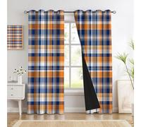 Blackout Curtains 84 Inch Length 2 Panels Set Contrasting Scottish Plaid Printed Drapes Stylish Farmhouse Thermal Curtains For Bedroom With Black Liner Sound Proof Window Drapes, Orange Blue