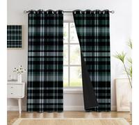 Blackout Curtains 84 Inch Length 2 Panels Set Modern Scottish Tartan Printed Drapes Farmhouse Style Texture Thermal Curtains For Bedroom With Black Liner Sound Proof Window Drapes, Black And Green