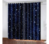 Blackout Curtains 84 Inches, Curtain Panel Starry Sky Polyester Dark Blue Drapes Home Decorative 2 Panels 38W x 84L Inch