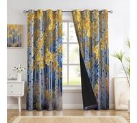 Blackout Curtains 90 Inch Length 2 Panels Set Autumn Birch Forest Printed Drapes Plant Landscape Thermal Curtains For Bedroom With Black Liner Sound Proof Window Drapes, Mustard Yellow