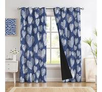 Blackout Curtains 90 Inch Length 2 Panels Set Hand-Drawn Lines Hearts Printed Drapes Fun Doodles Thermal Curtains For Bedroom With Black Liner Sound Proof Window Drapes, Navy Blue