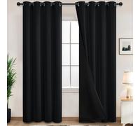 Blackout Curtains 90 inch Length, Thermal Insulated & Energy Efficiency Window Draperies for Guest Room, Full Shading Panels with Black Liner for Shift Worker and Light Sleepers, Black, W52 x L90