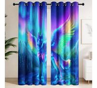 Blackout Curtains 90 x 190 CM - Thermal Curtains with Angel Wings, Arctic Wolf, Magical Anime Fantasy, Cosmic Ethereal, Set of 2 Extra Wide Drapes for 0