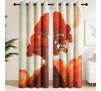 Blackout Curtains 90 x 190 CM - Thermal Curtains with Russet Tree of Life, Dual Moons, Sunset, Botanical, Fantasy Art, Hyper-realistic, Amber, Set of 2 Extra Wide Drapes for Bedroom