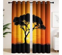 Blackout Curtains 90 x 200 CM - Thermal Curtains with African Tree & Red Sunset Glow, Minimalist Silhouette & Exotic Grandeur, Set of 2 Extra Wide Drapes for Living Room